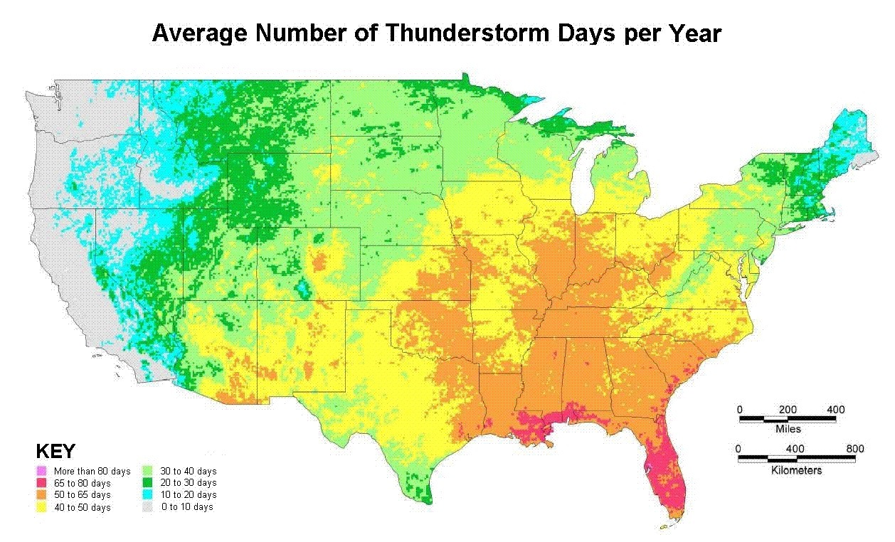 Thunderstorms per year